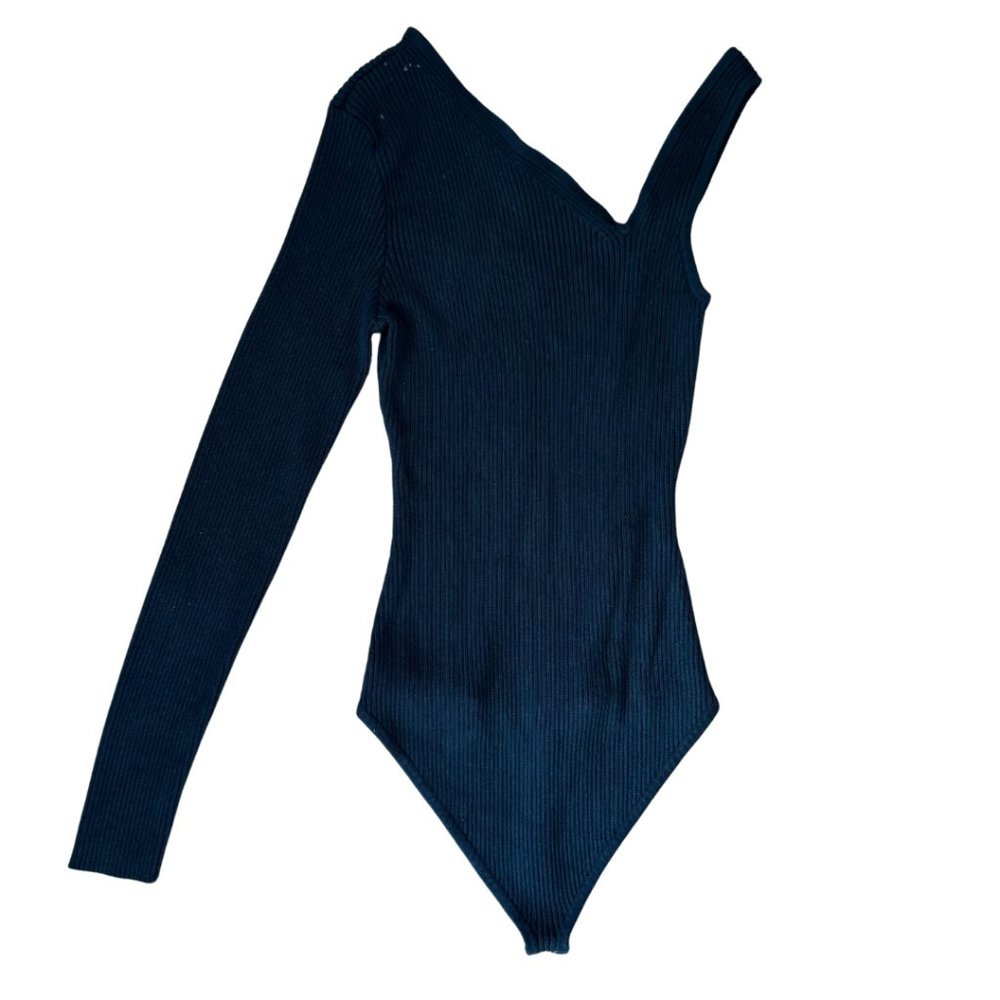 Abercrombie & Fitch Black One Shoulder One Sleeve Bodysuit - Size Medium
